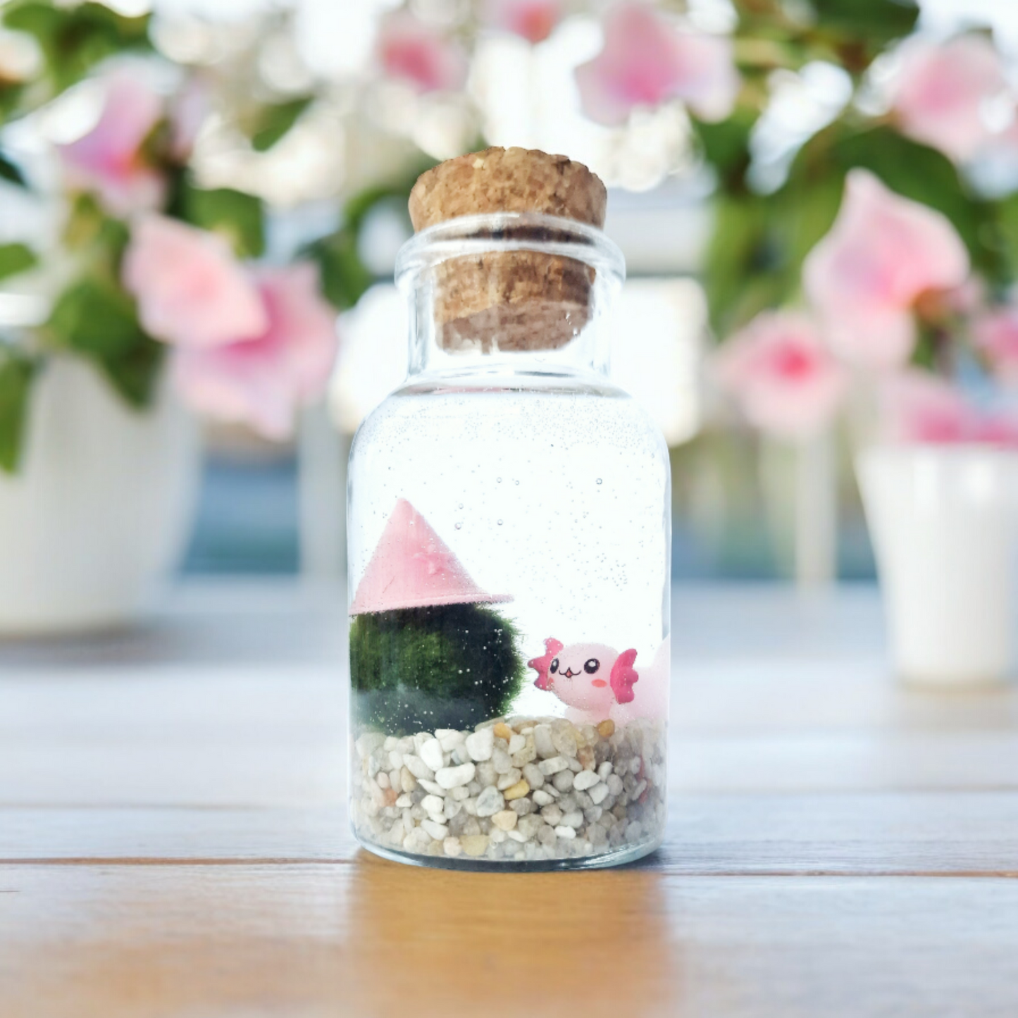 Cherry Blossom Pink Wizard Marimo with Axolotl